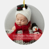 Mijn eerste kerstfoto met rode streep, aangepast B Keramisch Ornament (Achterkant)
