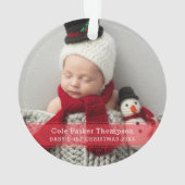 Mijn eerste kerstfoto met rode streep, aangepast B Ornament (achterkant)