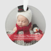 Mijn eerste kerstfoto met rode streep, aangepast B Ornament (voorkant)