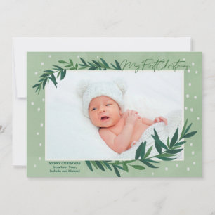 Mijn eerste kerstfoto Modern Botanische Baby Foto Feestdagenkaart