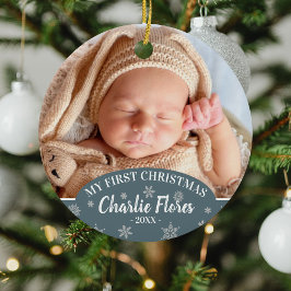 Mijn eerste kerstfoto, naam en jaar met Baby beves Keramisch Ornament