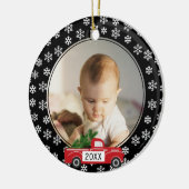 Mijn eerste kerstfoto Ornament met rode truck (Links)