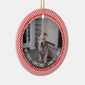 Mijn eerste kerstfoto Pet Red Gingham Keepomwille Keramisch Ornament (Rechts)