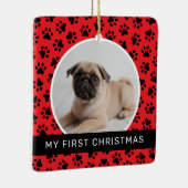 Mijn eerste kerstfoto, Red Custom Puppy Keramisch Ornament (Rechts)