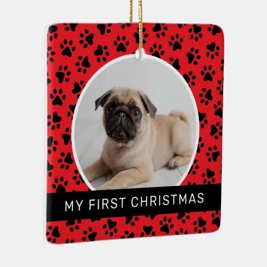 Mijn eerste kerstfoto, Red Custom Puppy Keramisch Ornament (Rechts)