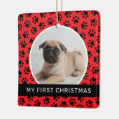 Mijn eerste kerstfoto, Red Custom Puppy Keramisch Ornament (Links)
