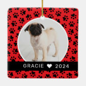 Mijn eerste kerstfoto, Red Custom Puppy Keramisch Ornament (Achterkant)