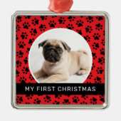 Mijn eerste kerstfoto, Red Custom Puppy Metalen Ornament (Voorkant)