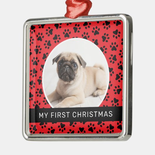 Mijn eerste kerstfoto, Red Custom Puppy Metalen Ornament (Links)