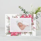 Mijn eerste kerstfoto Red Poinsettia Baby Foto Feestdagenkaart (Staand voorkant)