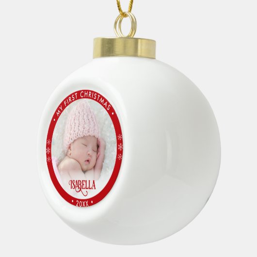 Mijn eerste kerstfoto Rode keramische bal Ornament (Rechts)