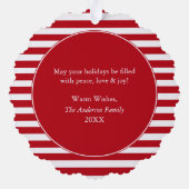 Mijn eerste kerstfoto rode strepen ornament kaart (Achterkant)