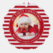 Mijn eerste kerstfoto rode strepen ornament kaart (Voorkant)