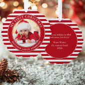 Mijn eerste kerstfoto rode strepen ornament kaart