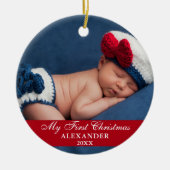 Mijn eerste kerstfoto Rood Keramisch Ornament (Voorkant)