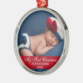 Mijn eerste kerstfoto Rood Metalen Ornament (Links)