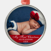 Mijn eerste kerstfoto Rood Metalen Ornament (Voorkant)