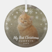 Mijn eerste kerstfoto Snowflakes Cat Photo Glas Ornament (Voorkant)