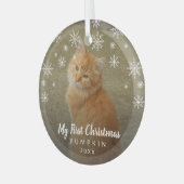 Mijn eerste kerstfoto Snowflakes Cat Photo Glas Ornament (Voorkant links)