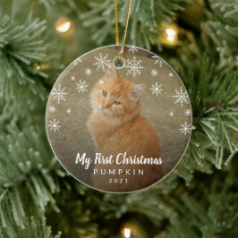 Mijn eerste kerstfoto Snowflakes Cat Photo Keramisch Ornament