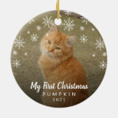 Mijn eerste kerstfoto Snowflakes Cat Photo Keramisch Ornament (Achterkant)