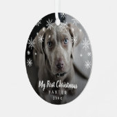 Mijn eerste kerstfoto Snowflakes Dog Metalen Ornament (Voorkant links)