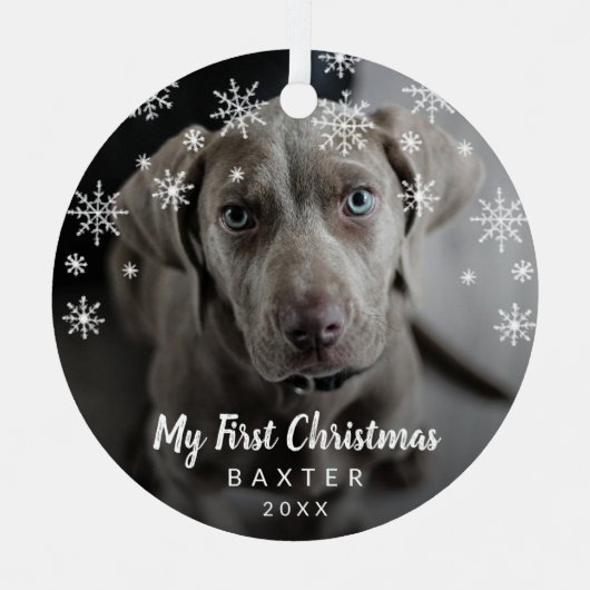 Mijn eerste kerstfoto Snowflakes Dog Metalen Ornament (Voorkant)