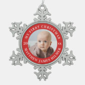 Mijn eerste kerstfoto tin sneeuwvlok ornament (Voorkant)