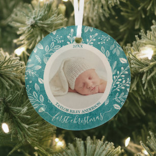Mijn eerste kerstfoto Turquoise Glas Ornament