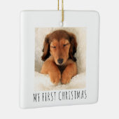 Mijn eerste kerstfoto van de poppuppy Dogs Square Keramisch Ornament (Rechts)