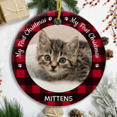 Mijn eerste kerstfoto van Red Pset Cat Kitten foto Keramisch Ornament