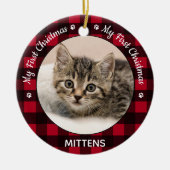 Mijn eerste kerstfoto van Red Pset Cat Kitten foto Keramisch Ornament (Voorkant)