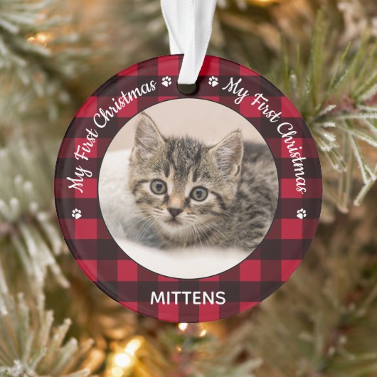 Mijn eerste kerstfoto van Red Pset Cat Kitten foto Ornament (Boom)