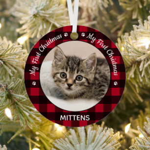 Mijn eerste kerstfoto van Red Pset Cat Kitten Pet Metalen Ornament