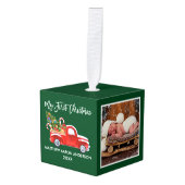 Mijn eerste kerstfoto van Red Truck Candy Cane Bab Decoratie (Voorkant hoekig)