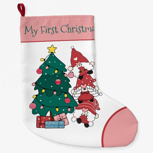 Mijn eerste kerstgepersonaliseerde gnomen grote kerstsok (Voorkant)