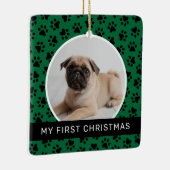 Mijn eerste kerstgroene aangepaste foto van Puppy Keramisch Ornament (Rechts)
