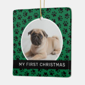 Mijn eerste kerstgroene aangepaste foto van Puppy Keramisch Ornament (Links)