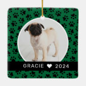 Mijn eerste kerstgroene aangepaste foto van Puppy Keramisch Ornament (Achterkant)