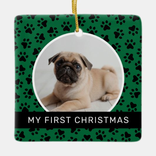 Mijn eerste kerstgroene aangepaste foto van Puppy Keramisch Ornament (Voorkant)