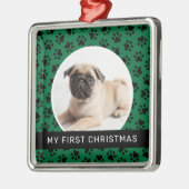 Mijn eerste kerstgroene aangepaste foto van Puppy Metalen Ornament (Links)