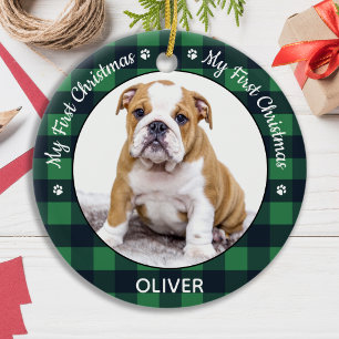 Mijn eerste kerstgroene foto van Pset Dog Puppy Pe Keramisch Ornament