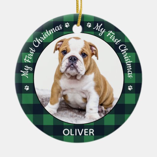 Mijn eerste kerstgroene foto van Puppy Pet Keramisch Ornament (Voorkant)