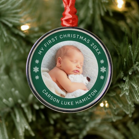 Mijn eerste kerstgroene persoonlijke Baby foto Metalen Ornament (Boom)