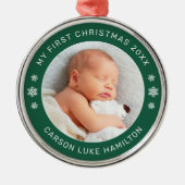 Mijn eerste kerstgroene persoonlijke Baby foto Metalen Ornament (Voorkant)