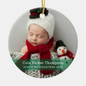 Mijn eerste kerstgroene Stripe Baby foto op maat Keramisch Ornament (Voorkant)