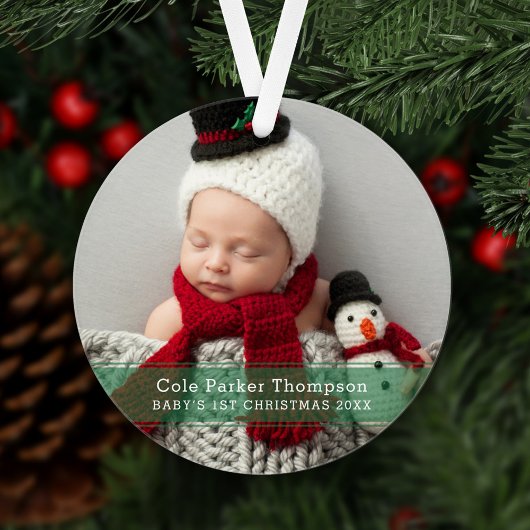 Mijn eerste kerstgroene Stripe Baby foto op maat Ornament