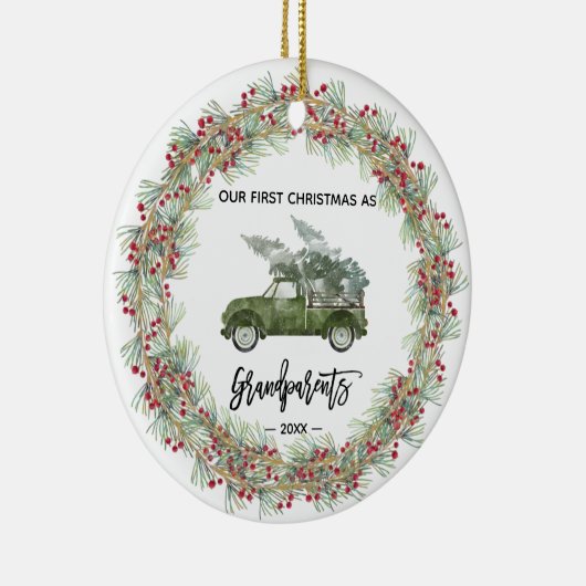 Mijn eerste kerstgrootouders Truck Greenery Keramisch Ornament (Rechts)