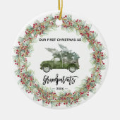 Mijn eerste kerstgrootouders Truck Greenery Keramisch Ornament (Voorkant)
