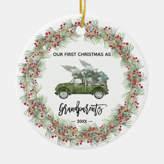 Mijn eerste kerstgrootouders Truck Greenery Keramisch Ornament (Voorkant)